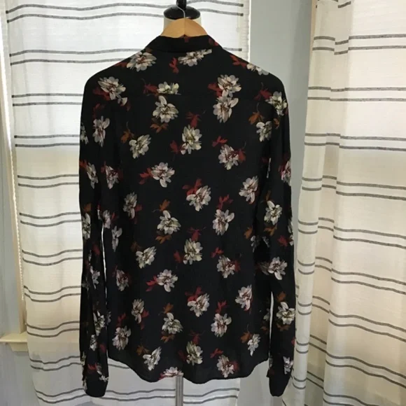 Zara Men Size Med Black Button Up Collard Dress Shirt Floral Hawaii Lightweight - Picture 6 of 10